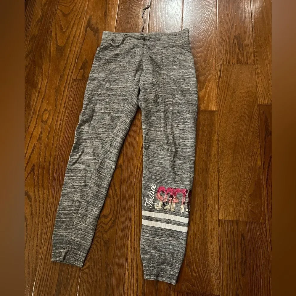 Justice Active gray with pink sequin soft ball jogger pants